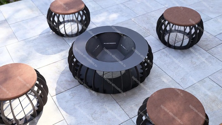 Костровая чаша-очаг Round с табуретами — изображение 16