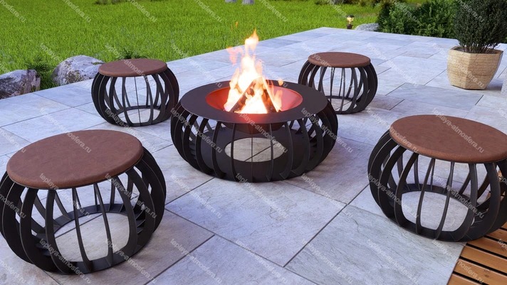 Костровая чаша-очаг Round с табуретами — изображение 4