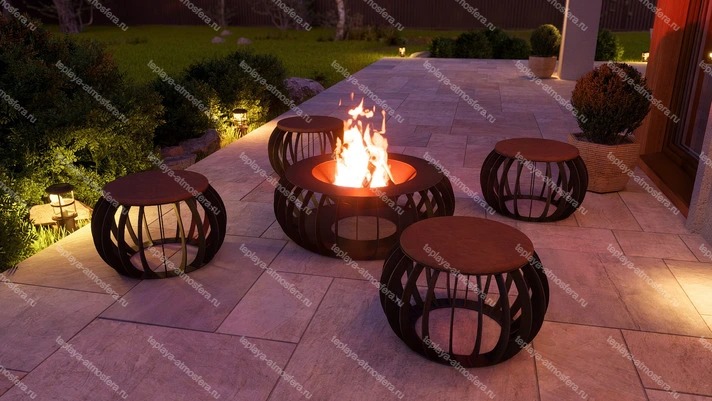 Костровая чаша-очаг Round с табуретами — изображение 6