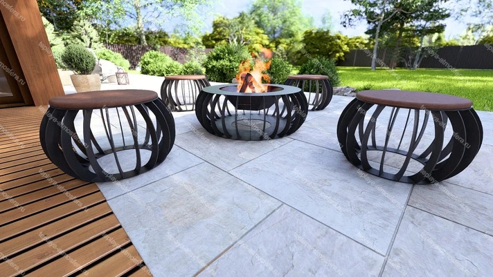 Костровая чаша-очаг Round с табуретами — изображение 7