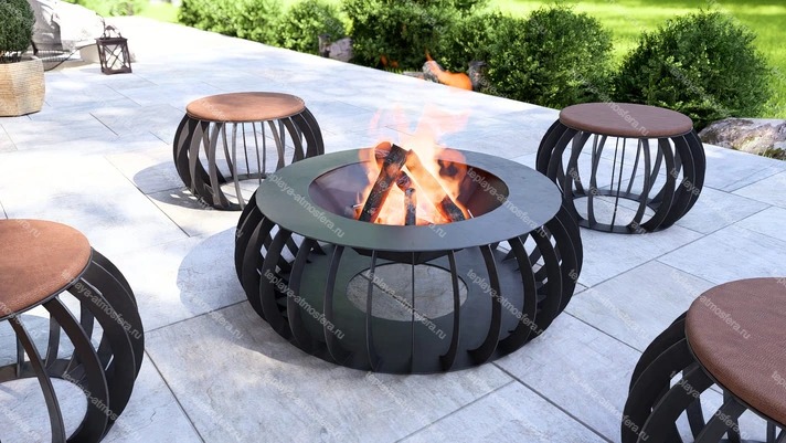 Костровая чаша-очаг Round с табуретами — изображение 8