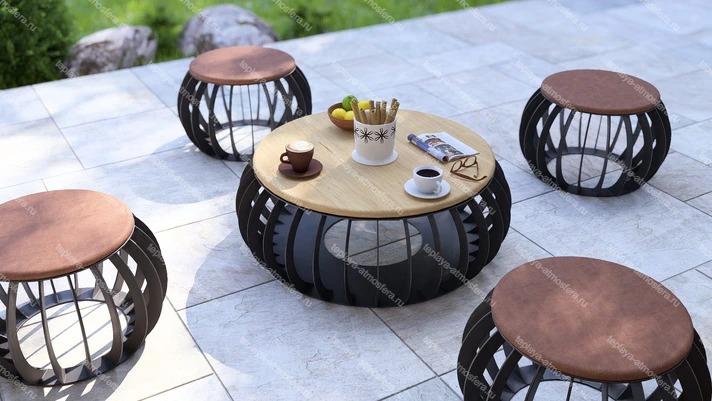 Костровая чаша-очаг Round с табуретами — изображение 9