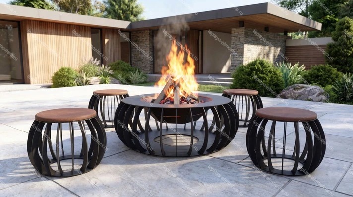 Костровая чаша-очаг Round с табуретами — изображение 18