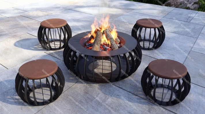 Костровая чаша-очаг Round с табуретами