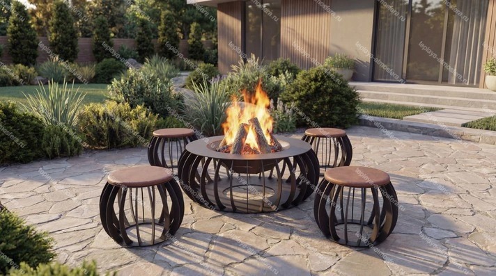 Костровая чаша-очаг Round с табуретами — изображение 19